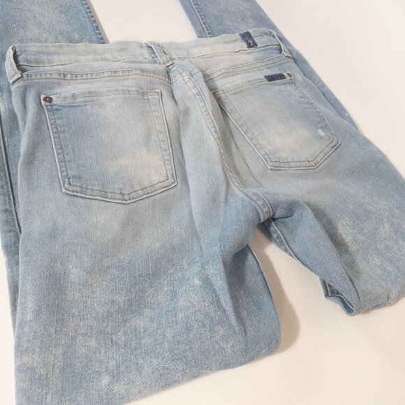 7 For All Mankind Bleach Wash Skinny Jean SZ 29 Punk Trendy 32 L Tall Faded - Picture 12 of 13